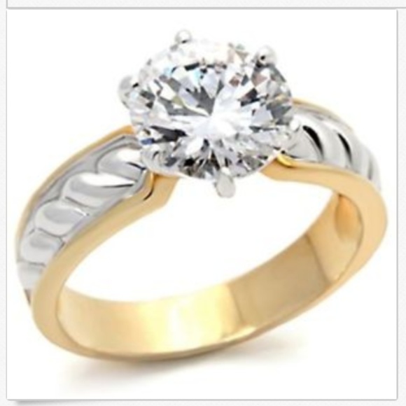 Gold Silver Engagement Ring Size 11 Vintage Style Two Tone Rhodium Plated - Picture 4 of 8